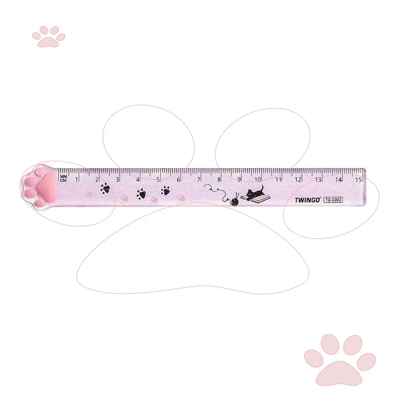귀여운 고양이 발 15cm 자 투명 플라스틱 측정 눈금자 카와이 학교 학용품 학생 사무용품