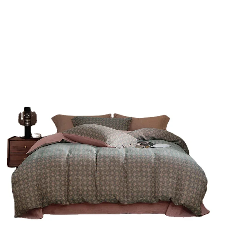 

2024 New Jacquard Four-Piece Yarn-Dyed Double-Layer Yarn Bedding Retro Style Four-Piece Set