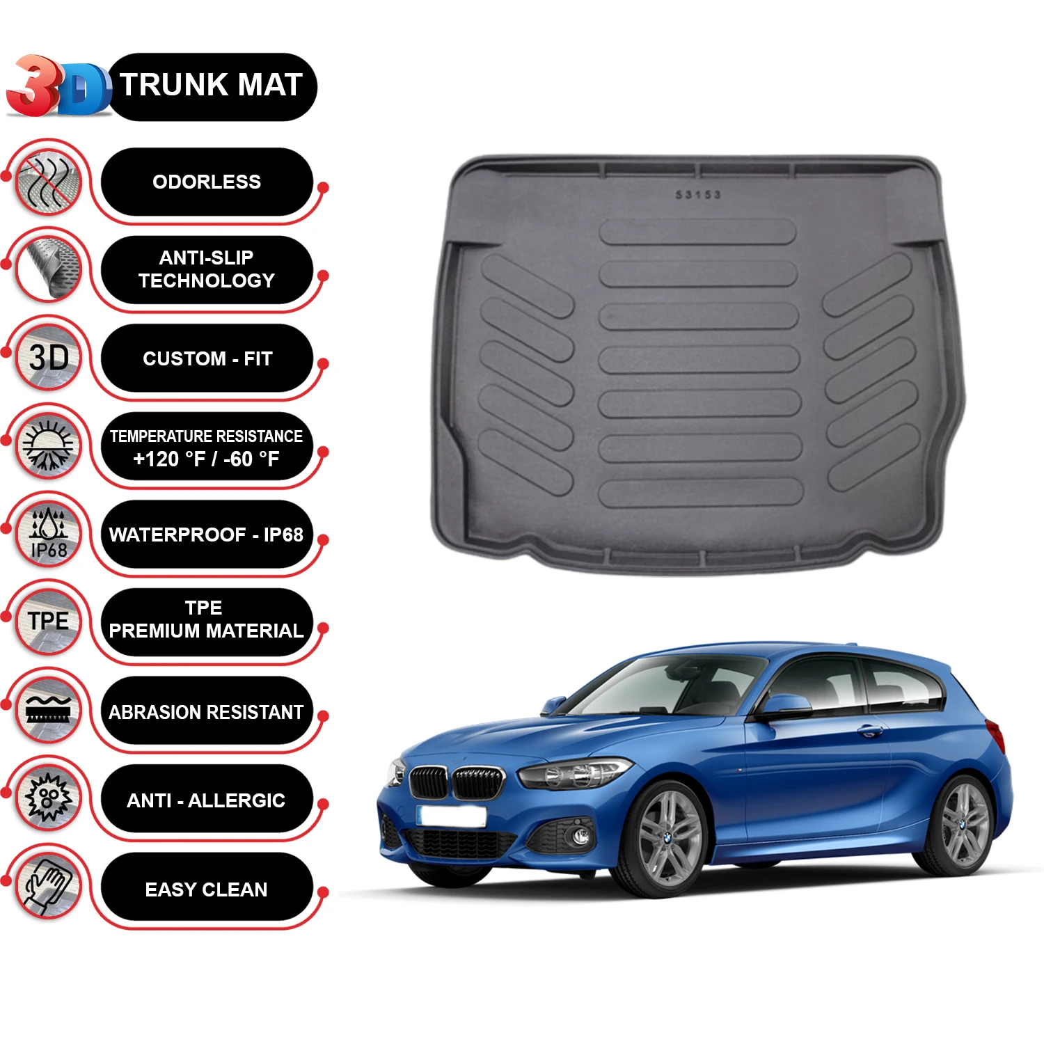 

BMW 1 F21 2011-2019 Cargo Liner Rear Trunk Floor Mat