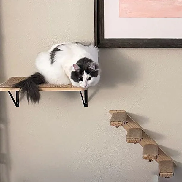 

Wall Mounted Cat House Scratching Post Cat Nest Bed Perch Furniture Wood Stairway for Kitten Rest and Cat Grinding Claws
