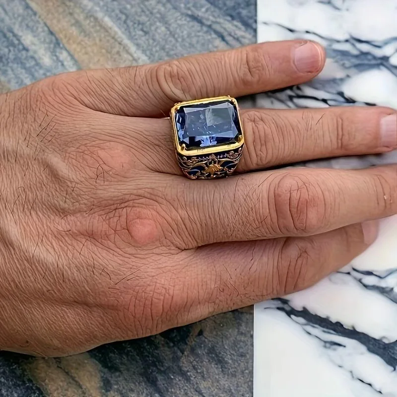 Wholesale of oval-shaped men's rings set with obsidian and agate rings from the manufacturer 3