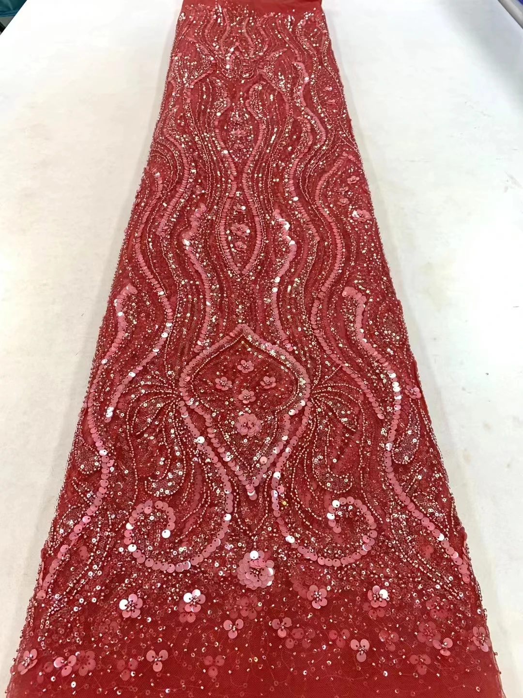 

Luxurious Nigerian Handmade Beads Lace Fabric 2023 High Quality Sequins Beaded Embroidery African Lace Fabric For Sewing Zx