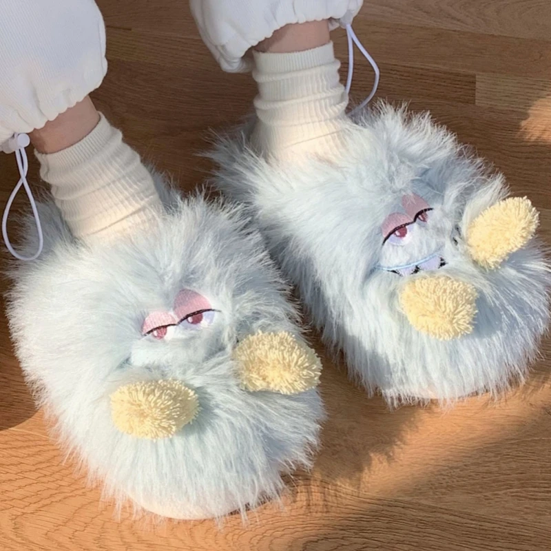 

ASIFN Women's Cotton Slippers Cute Cartoon Little Monster Winter Home Indoor Soft Sole Comfortable and Warm Plush Shoes Girls