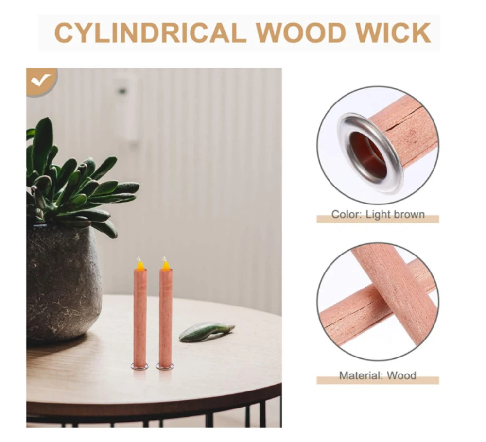 7pcs round tube wooden candles wick set candle wick core with bases for DIY candle making supplies handmade soy paraffin wax