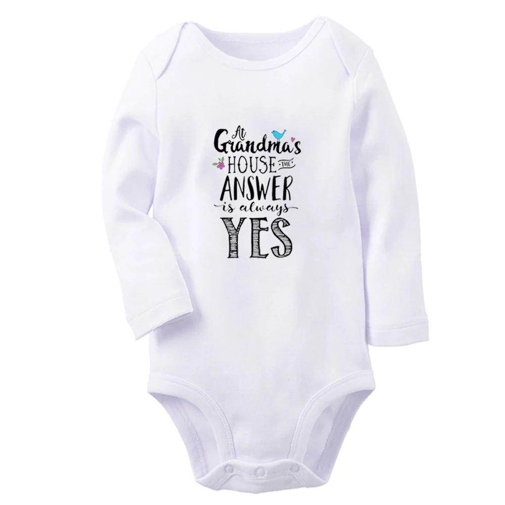 

At Grandma's House Answer is Always Yes Cute Baby Rompers Baby Boys Girls Fun Print Bodysuit Infant Kids Long Sleeves Jumpsuit