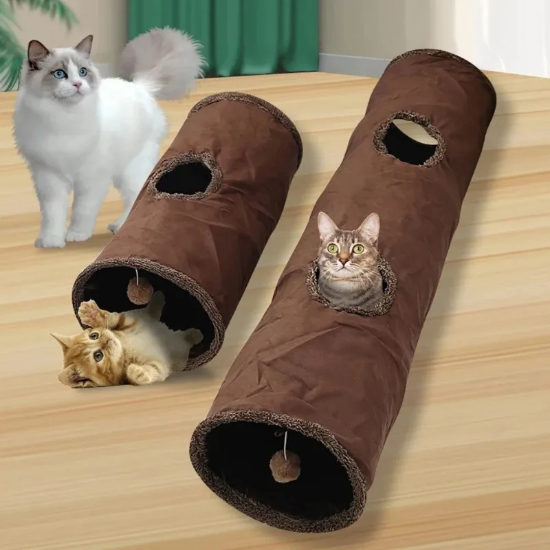 Collapsible Cat Winter Suede Tunnel for Puppy Rabbit Kitten Play Chase Hide Tunnel Interactive Bedding Toy Long Cats Tunnel