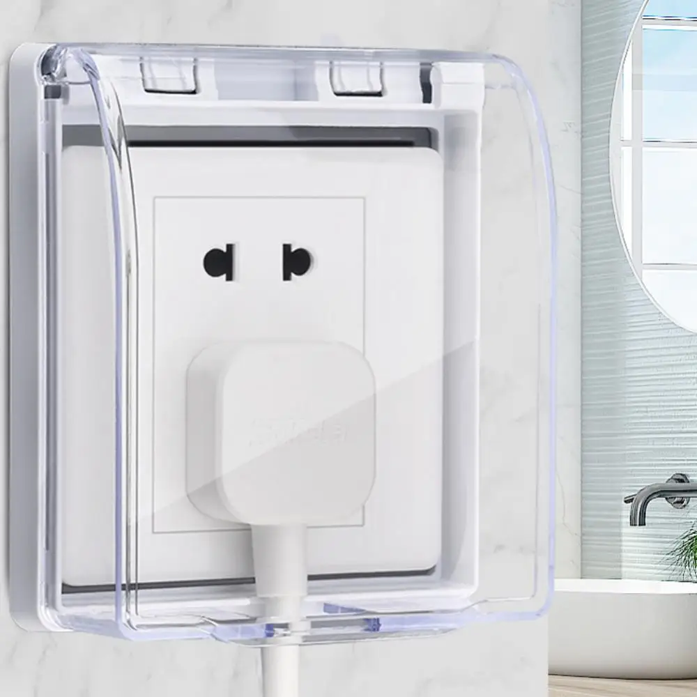1pc 86 Type Self Adhesive Waterproof Electric Plug Cover socket protective cover Splash Box Sockets Switch Protection Box Protector Bathroom Supplies