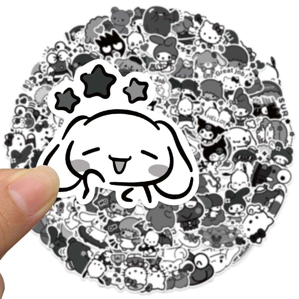 10/50PCS Black and White Cute Sanrio Stickers Kuromi Hello Kitty Stickers  Cartoon Anime Decal for Laptop Scrapbook Phone Kid Toy - AliExpress