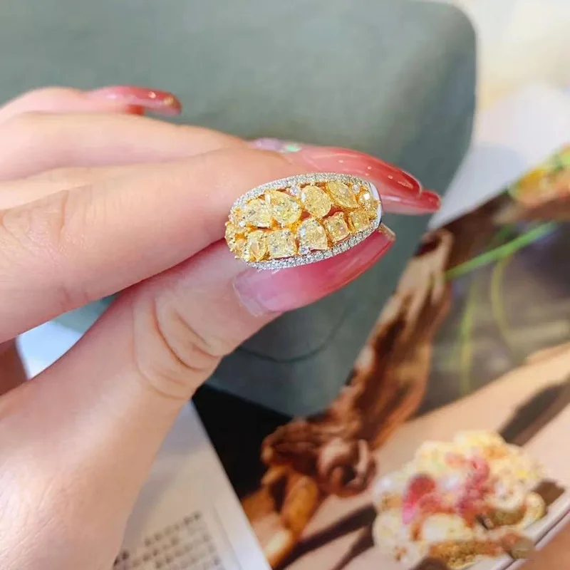 

Luxury Pave Yellow Topaz Gemstone Ring Jewelry Charm 925 Sterling Silver Engagement Wedding Rings For Women