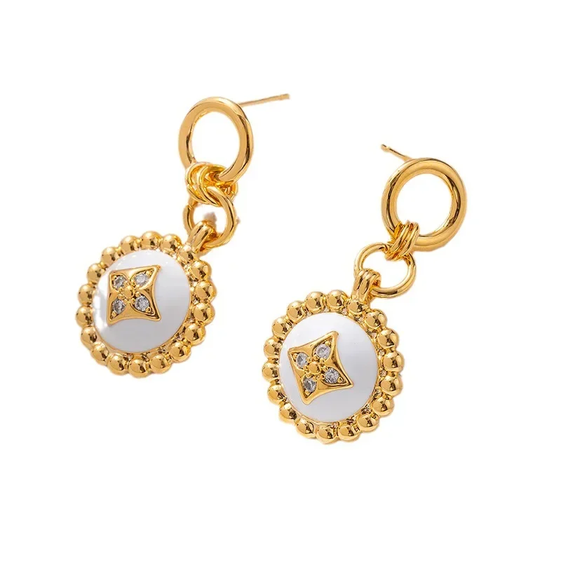 

Gloden White Hoop Earrings For Women Retro Diamond Eardrop Trendy Exquisite Unique Jewelry Gifts