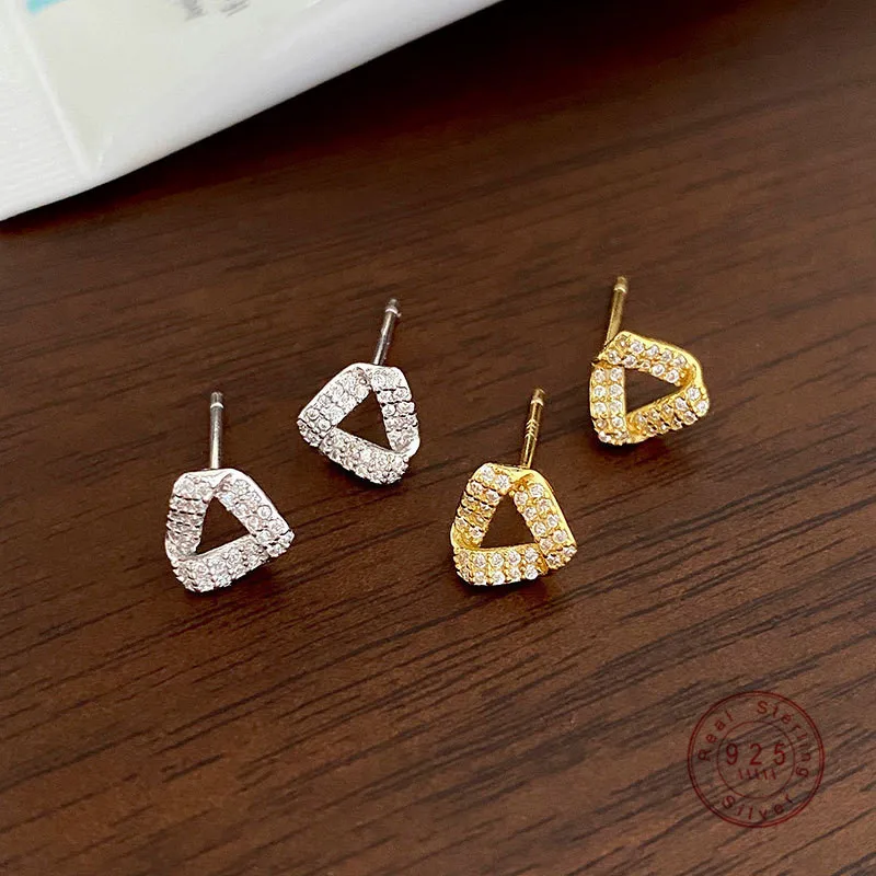 Silver 3D Yeah Triangle Huggie Earrings