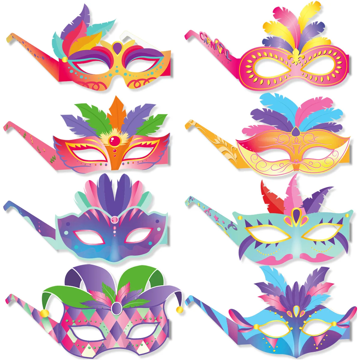 

8pcs Mardi Gras Party Photo Props Paper Glasses Mexican Masquerade Party Spooky Dress Up Props Decoration