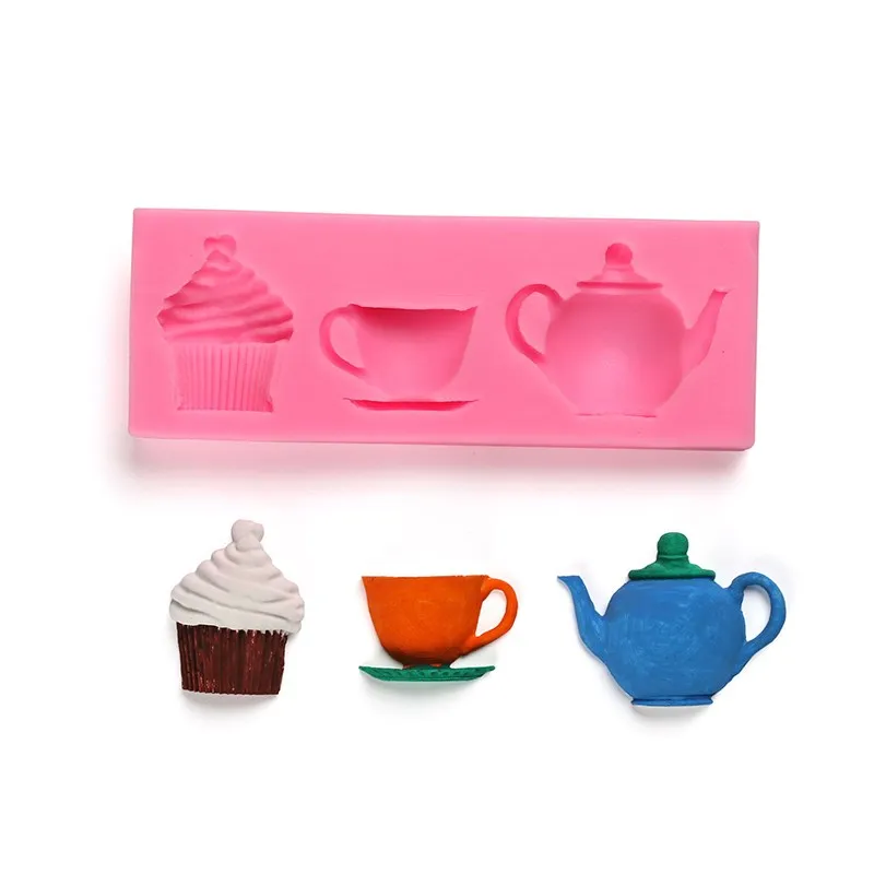 

3D Teapot Cupcake Cup Liquid Silicone Mold Handmade Sugar Flip Cake Dessert Chocolate Decorative Accessories Kitchen Baking Tool
