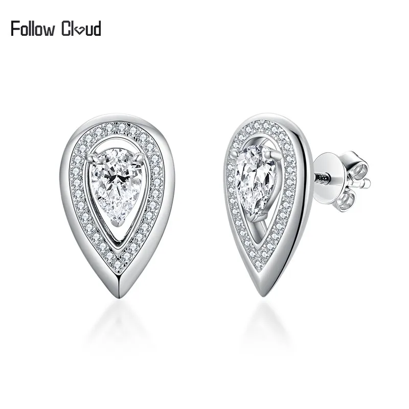 

Follow Cloud 4*6mm 1.0ct Waterdrop Shape Full Moissanite Stud Earrings for Women with Certificates S925 Sterling Silver Jewelry