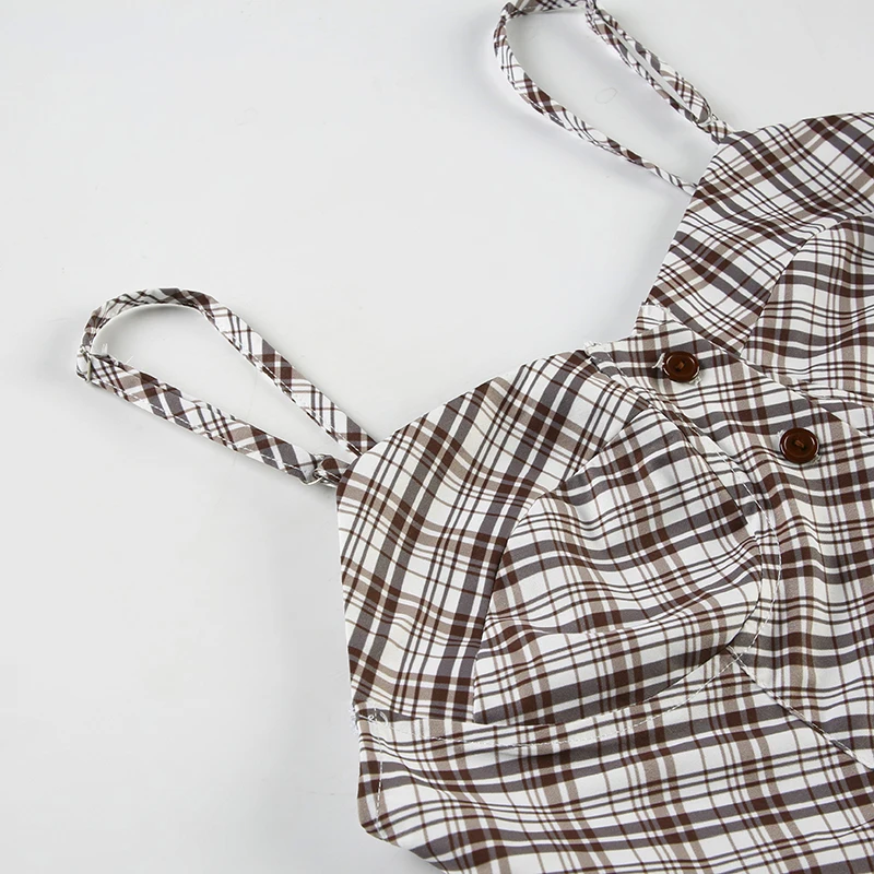 Chaleco a cuadros Y2K para mujer, estilo retro, con botones y abertura en el bajo, camisola estética chic, moda sin mangas, conjuntos de verano 2025