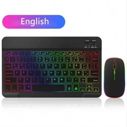 10 - Inch Backlit Bluetooth Keyboard and Mouse Combo with Multilingual Layout - Japanese (Black Keyboard Mouse)