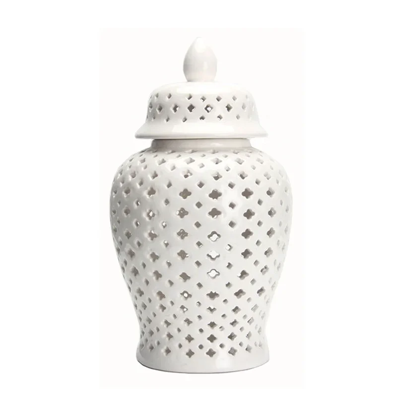 Hollow General Jar Ceramic Golden Ginger Jar Porcelain Storage Jar Vase Hollow Flower Arrangement Pot Home Decoration Vases Pots 6