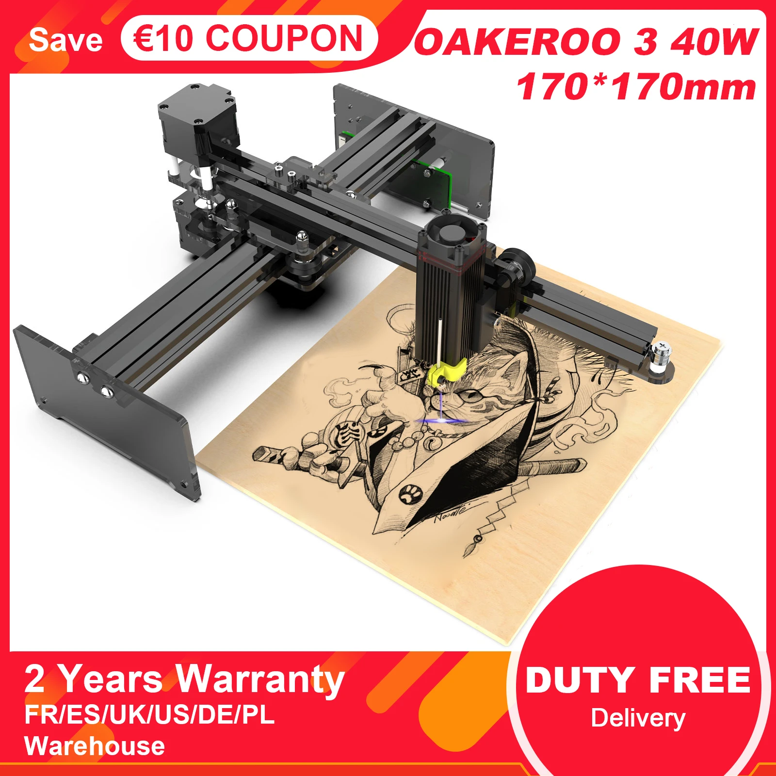 OAKEROO 3 40W CNC Laser Engraver Protable Laser Engraving Cutting DIY
