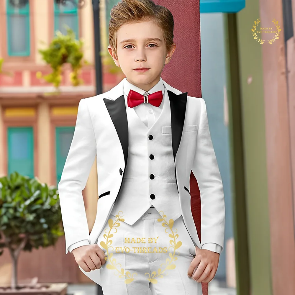 Burgundy Boy's Suit Formal Set 3-Piece (Jacket+vest+pants) Peaked Lapel Classy Kids Tuxedo Age 2-16 Y for Wedding Prom Party
