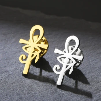 Sipuris Egyptian Cross Brooch For Women Men Stainless Steel Vintage Eye of Horus Brooch Pin Badge Jewelry Party Gifts Wholesale