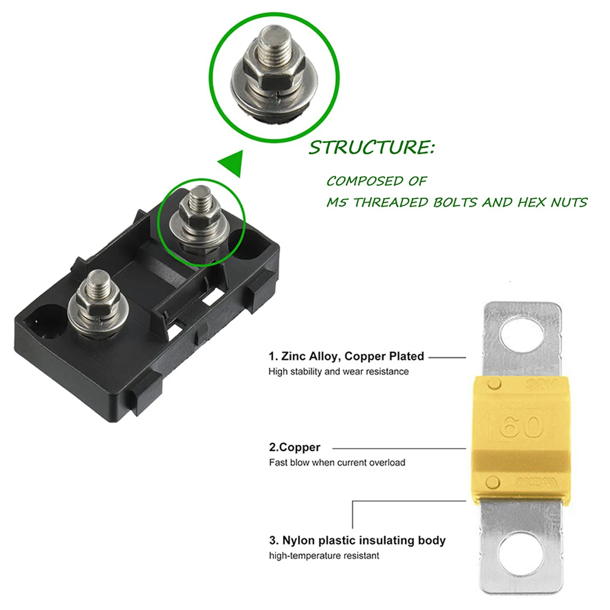 1Set(2PCS) ANS Trumpet Fork Plug Fuse 32V 40A 50A 60A 70A 80A 100A 125A 150A 200A Bolt Fixed Insurance + ANS-8 Safety Plate Base