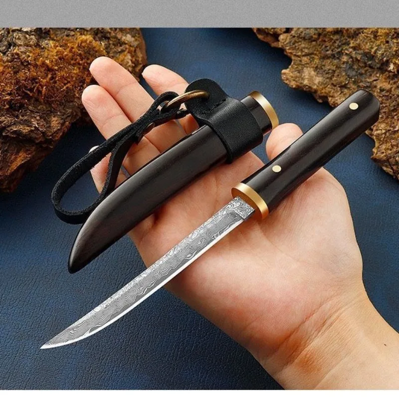 

VG10 Damascus Steel Slim Sharp Blade Pocket Knife with Belt Buckle,Outdoor Camping Self Defense EDC Tool Tactical Military Knife