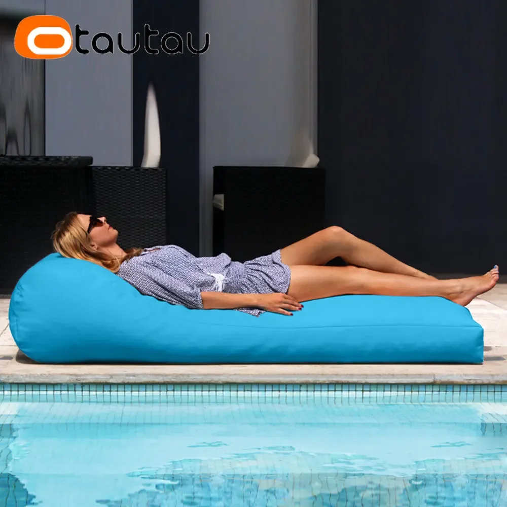 OTAUTAU filled Outdoor Chaise Lounge Pouf with Filler Whaterproof Swim Pool Floating Garden Camp Beanbag Puff Sofa Bed SF059