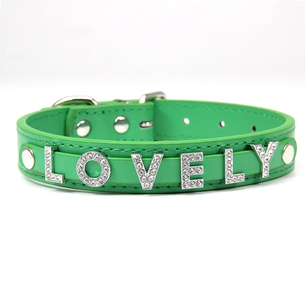 24 PCS Wholesale Plain PU Leather DIY Name ID Dog Collar Custom Letters Charms Puppy Cat Neck Strap Collars for Small Medium Dog