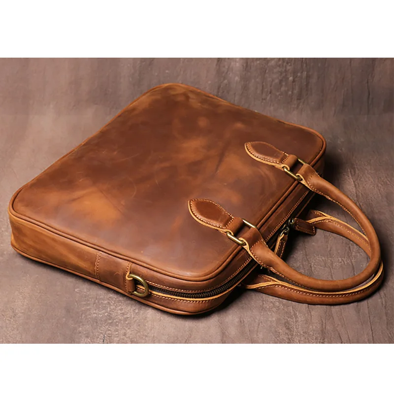 Vintage Men's Leather Briefcase Designer High Quality Crossbody Bag Business Brown Handbag Messenger Bag Men's Laptop Bag ﻿ 4