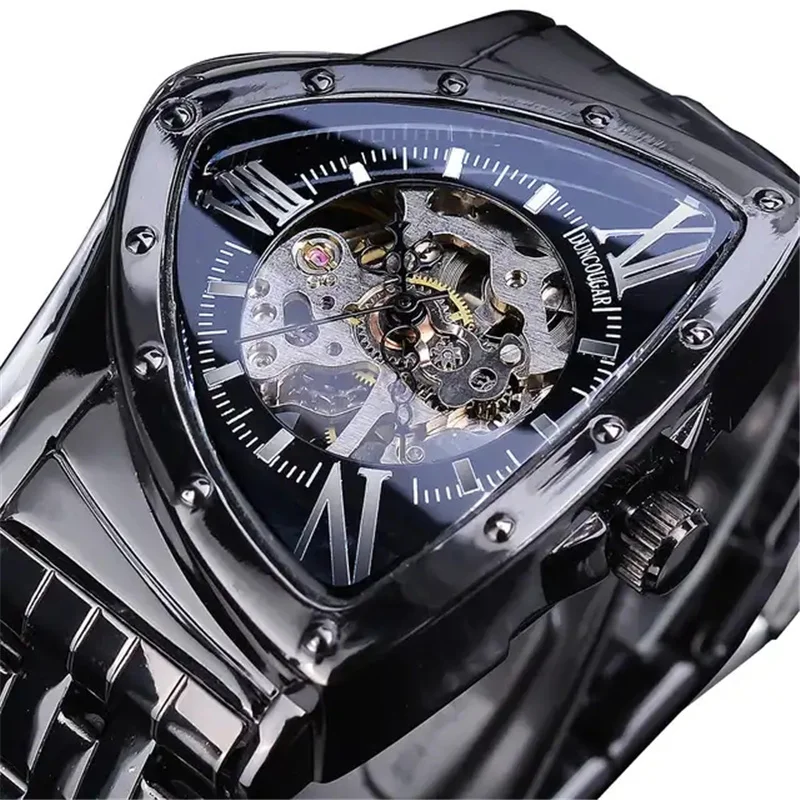 FORSINING Men Skeleton Automatic Mechanical Gold Vintage Watch Triangle Wristwatch for men