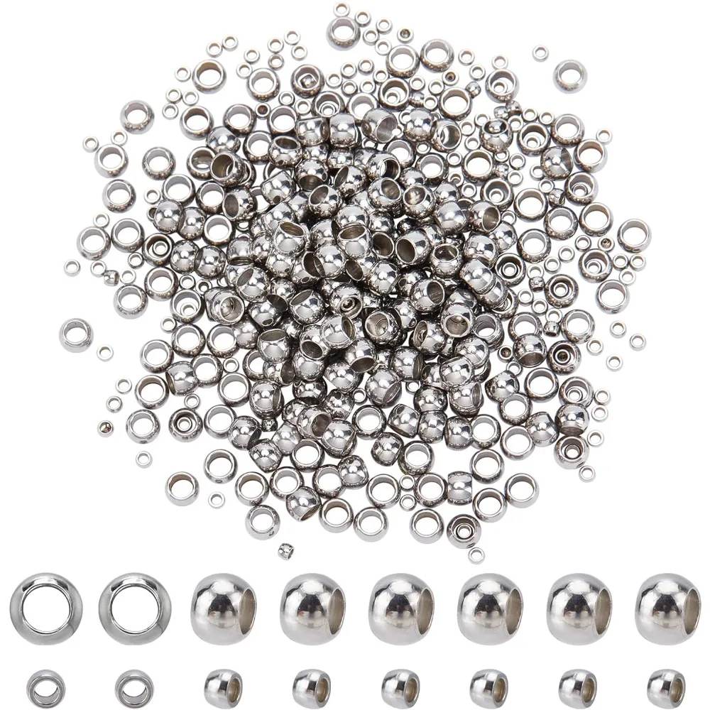 

600pcs Stainless Steel Spacer Beads, Mini Stopper Beads 1.5mm 3mm Rondelle Bead Smooth Loose Beads Spacers for Jewelry Stackabl