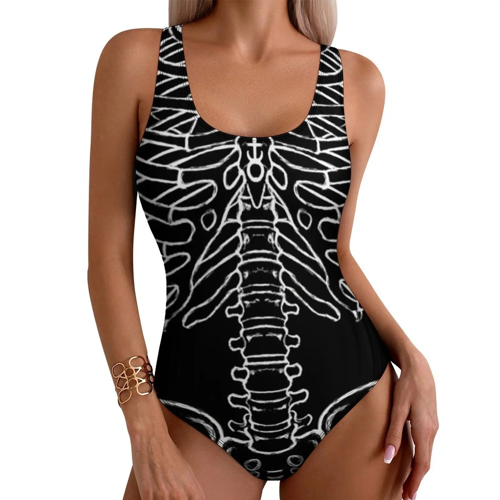 Skeleton Graphic Swimsuit Magic Dread Punk Swimwear One Piece Holiday Surf Swimsuits Sleeveless Monokini Women Push Up Beachwear