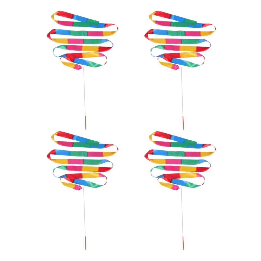 4 Pcs Gymnastics Ribbon Dancing Streamer Portable Wand Children Gymnastics Ribbons Dance Colored Streamer Rhythmic