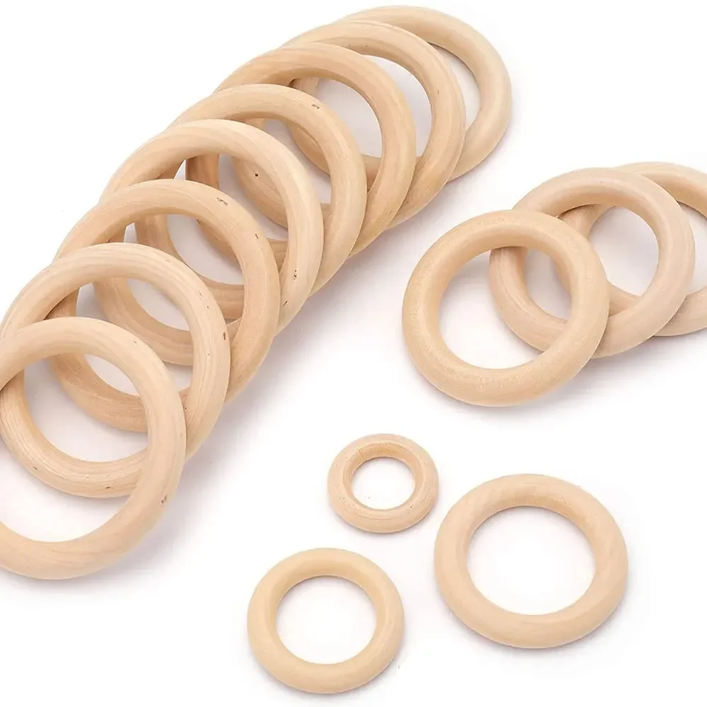 Wooden rings Unfinished solid wooden rings 15-100MM natural wood rings for macrame DIY crafts wood hoops ornaments connectors jewelry making