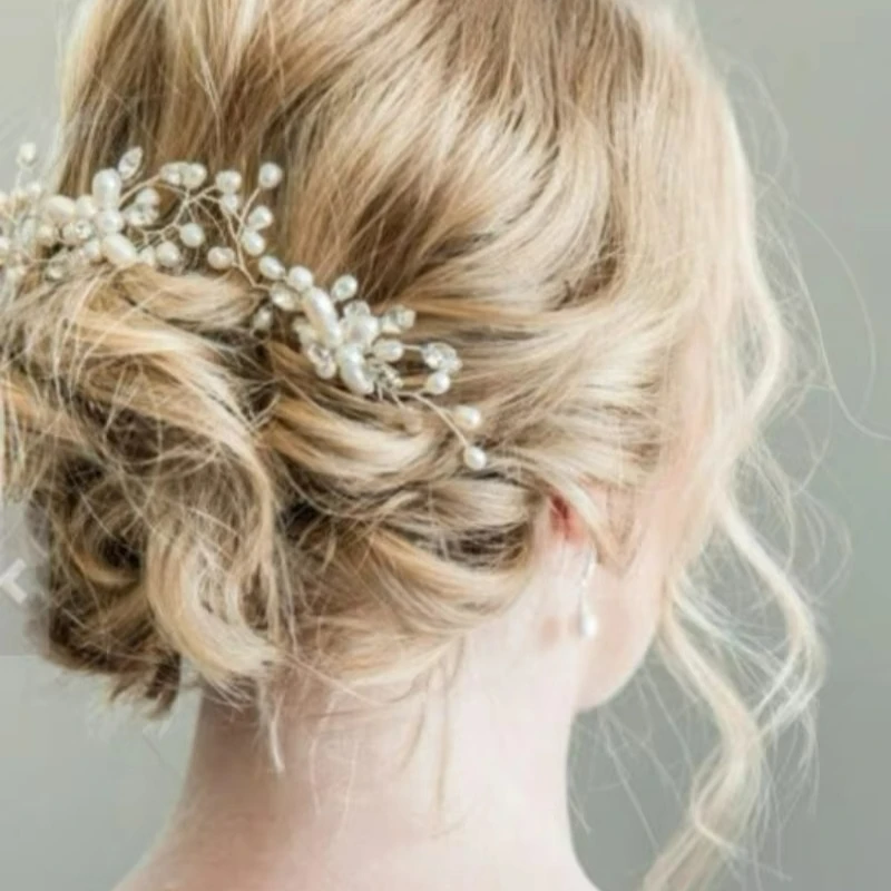 Elegant Pearl Crystal Hairpin Wedding Bridal U-shaped Metal Hair Comb Forks Hairstyle Clips Jewelry Accessories Design Tools