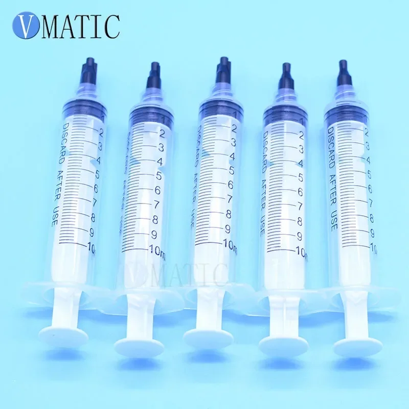 Non Sterilized 5 Pcs Dispensing Plastic Manual Luer Lock Syringes 10Ml/Cc With Needle Tips 1 Inch & Caps/Stopper