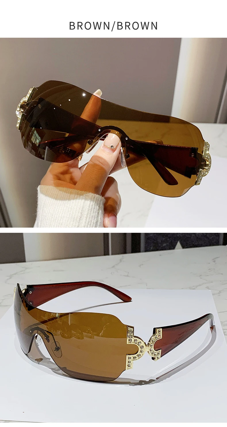 Oversized Y2k Rimless Sunglasses Women Big Frame One Piece Brand Designer Sun Glasses Punk Rhinestone Clear Shades Beach_voghion.com
