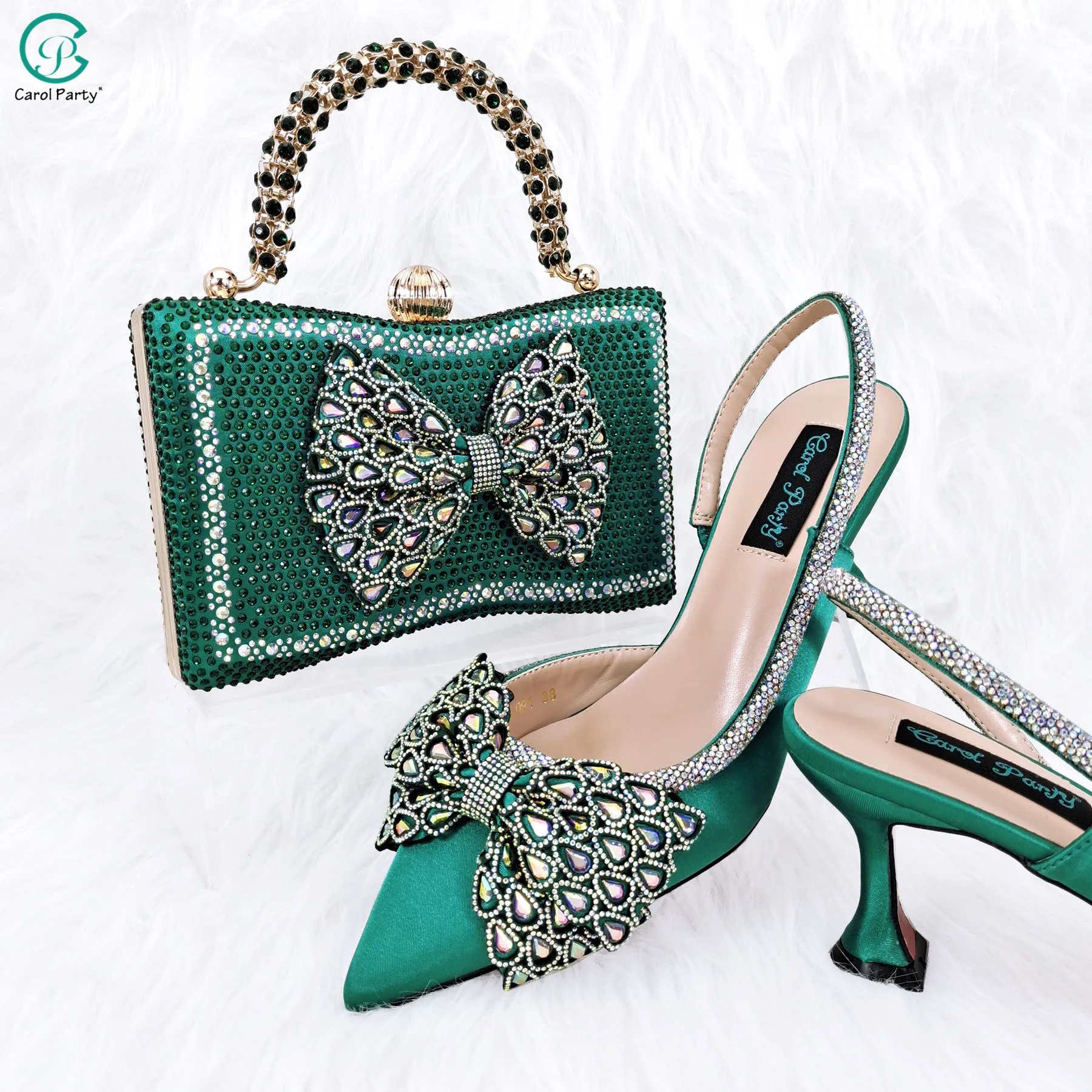 

Butterfly-knot princess style! African Young Girl Rhinestone-encrusted Bag & Comfortable Pointed-Toe High Heels For Party