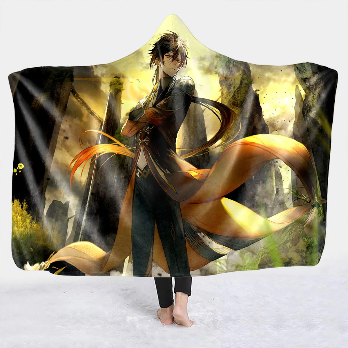 

Genshin Impact Throw Blanket Wearable Cloak Cape Hooded Zhong Li Xiao Ying Plush Anime Blanket Winter Blanket