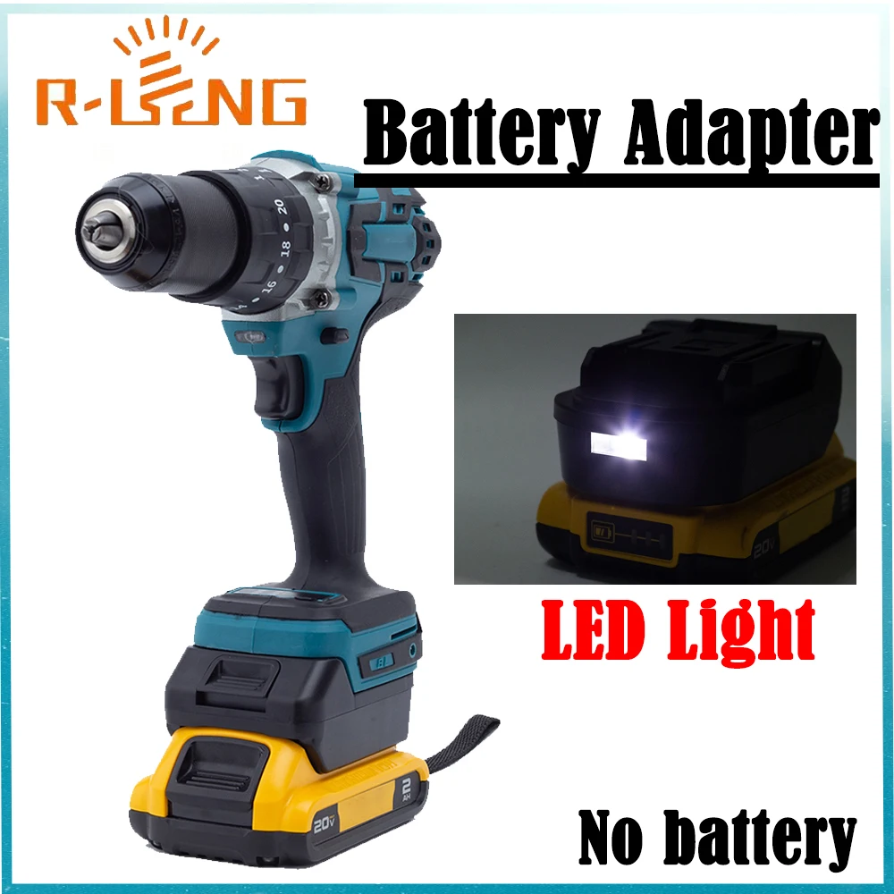 Akku-Konverter-Adapter für DeWalt 18 V Li-Ion auf Akku-Werkzeug der Makita 18 V BL-Serie mit LED-Licht und USB (ohne Akku)
