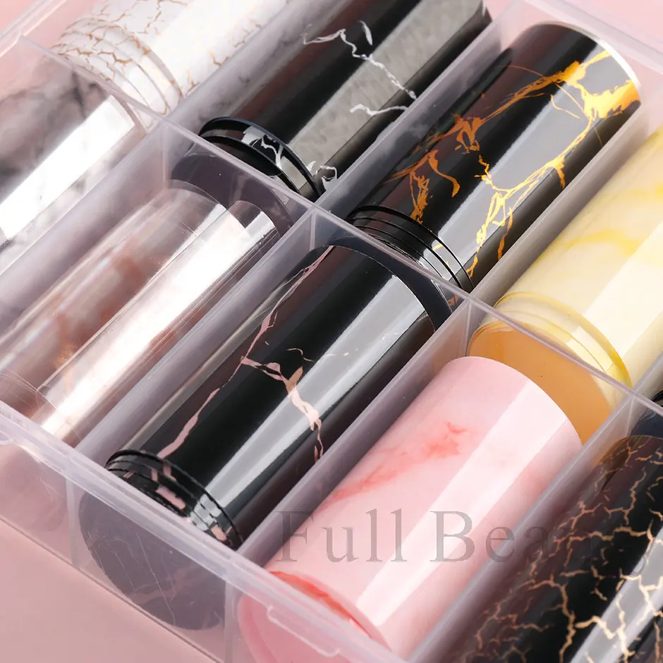 10 Roll/Box Marble Gold Foils Nail Stickers Holographic Iridescent Marble White Black Transfer Paper Decal Manicure Decor SACX04