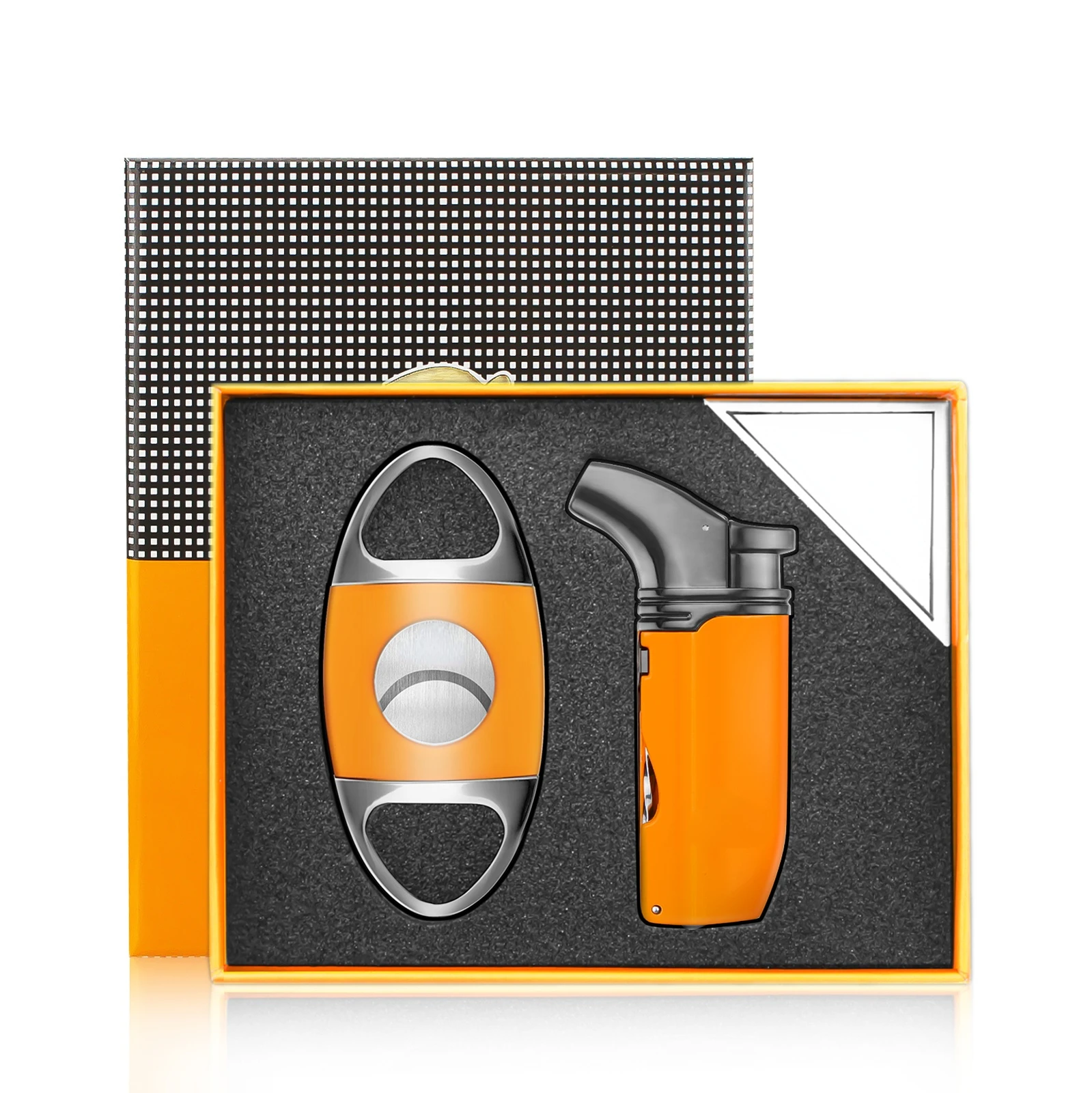 Cigar Lighter And Cutter Combo Accessories Set Metal Windproof Butane Gas Torch Lighters With