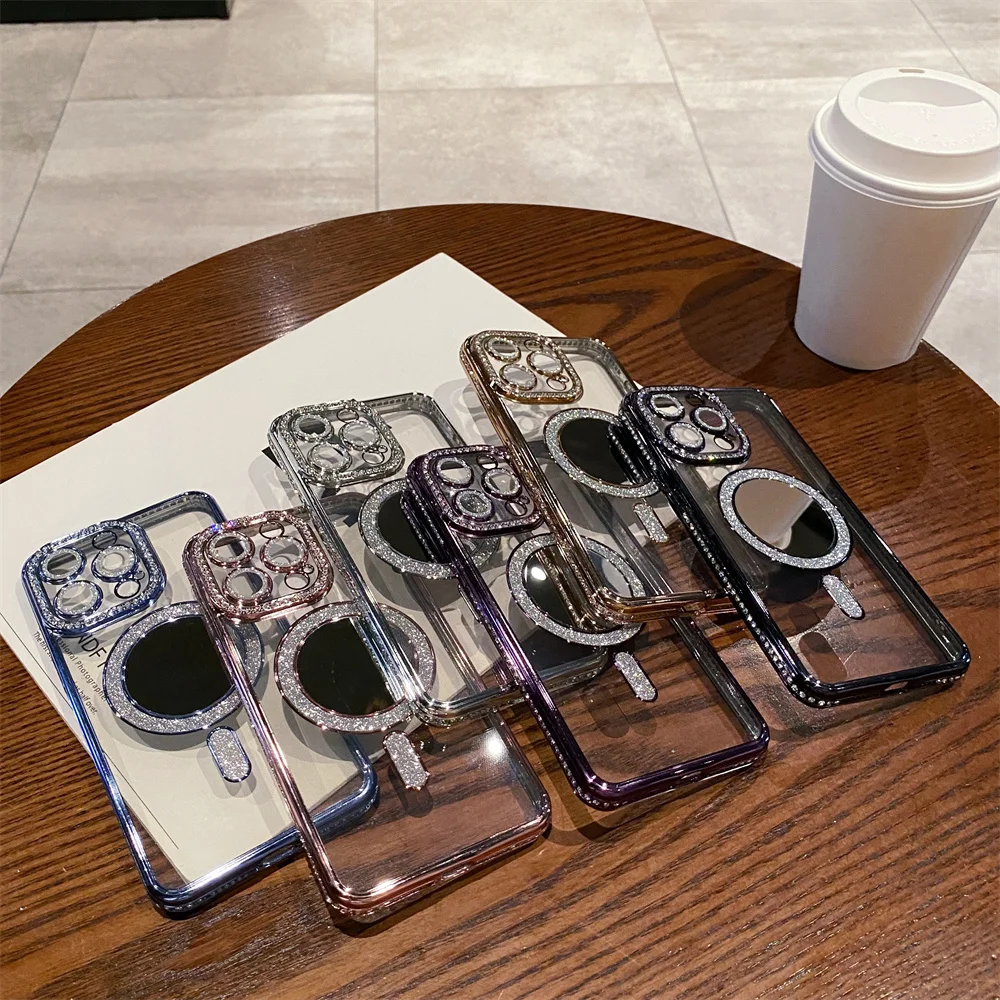 Luxury Magnetic Phone Case With Glitter Stand For Iphone Pro Max_voghion.com