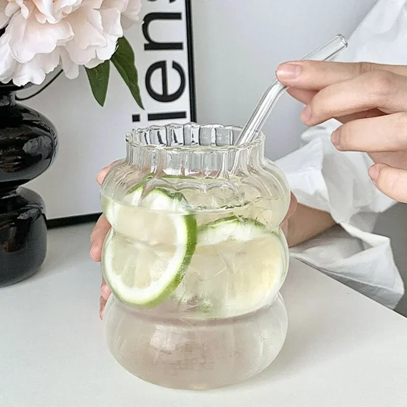 Ins Glasbecher, hitzebeständiger Trinkbecher, transparent, für Tee, Saft, Milch, Kaffee, Wasser, Zuhause, gestreifter Becher_voghion.com