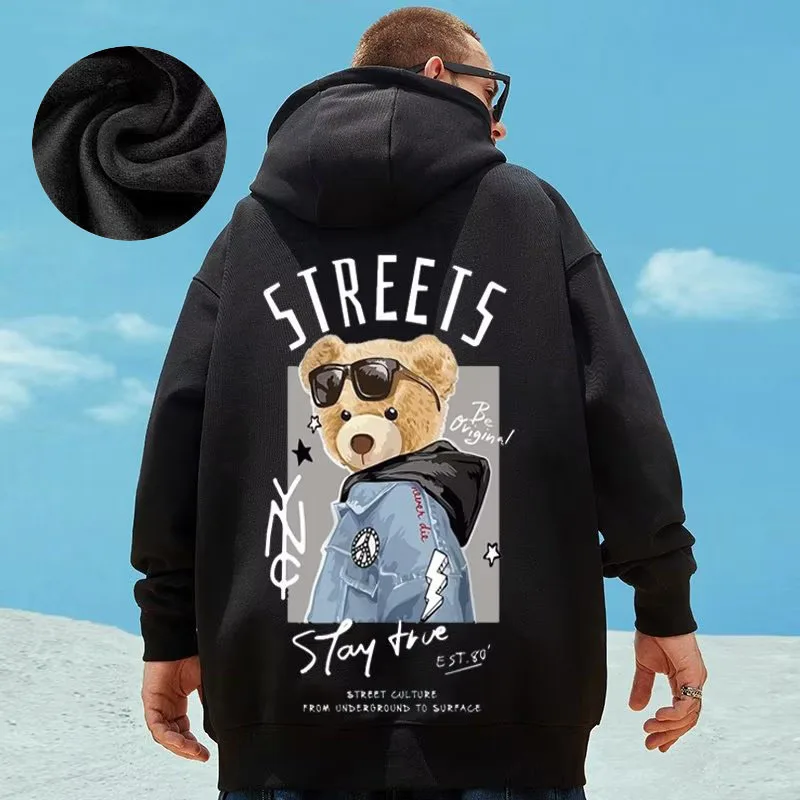 Hooded sweater men's trendy brand large size M-8XL men's autumn and winter style plush and thick fat hip-hop pullover jacket