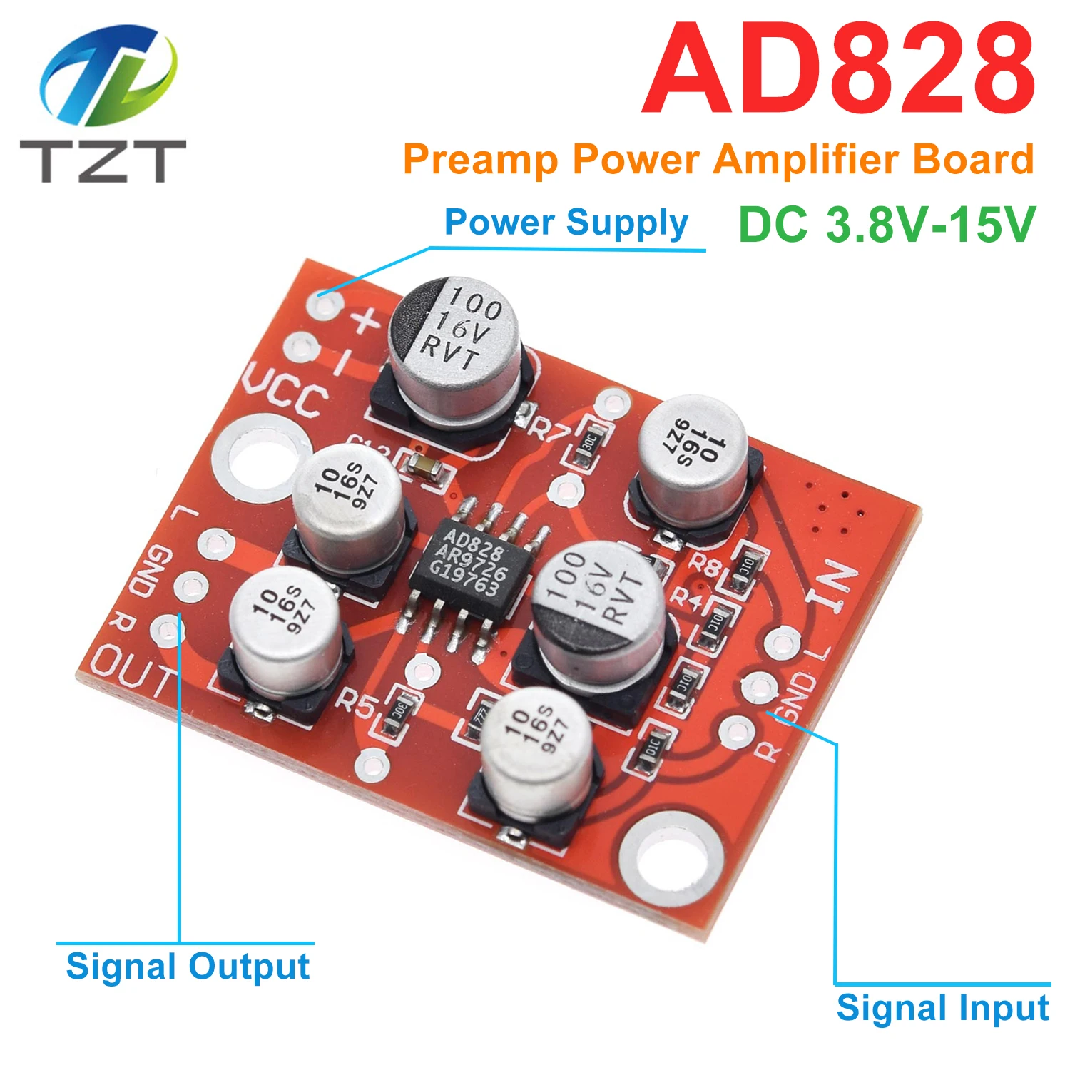 DC 3.8V 15V AD828 Stereo Dynamic Microphone Preamplifier Board MIC