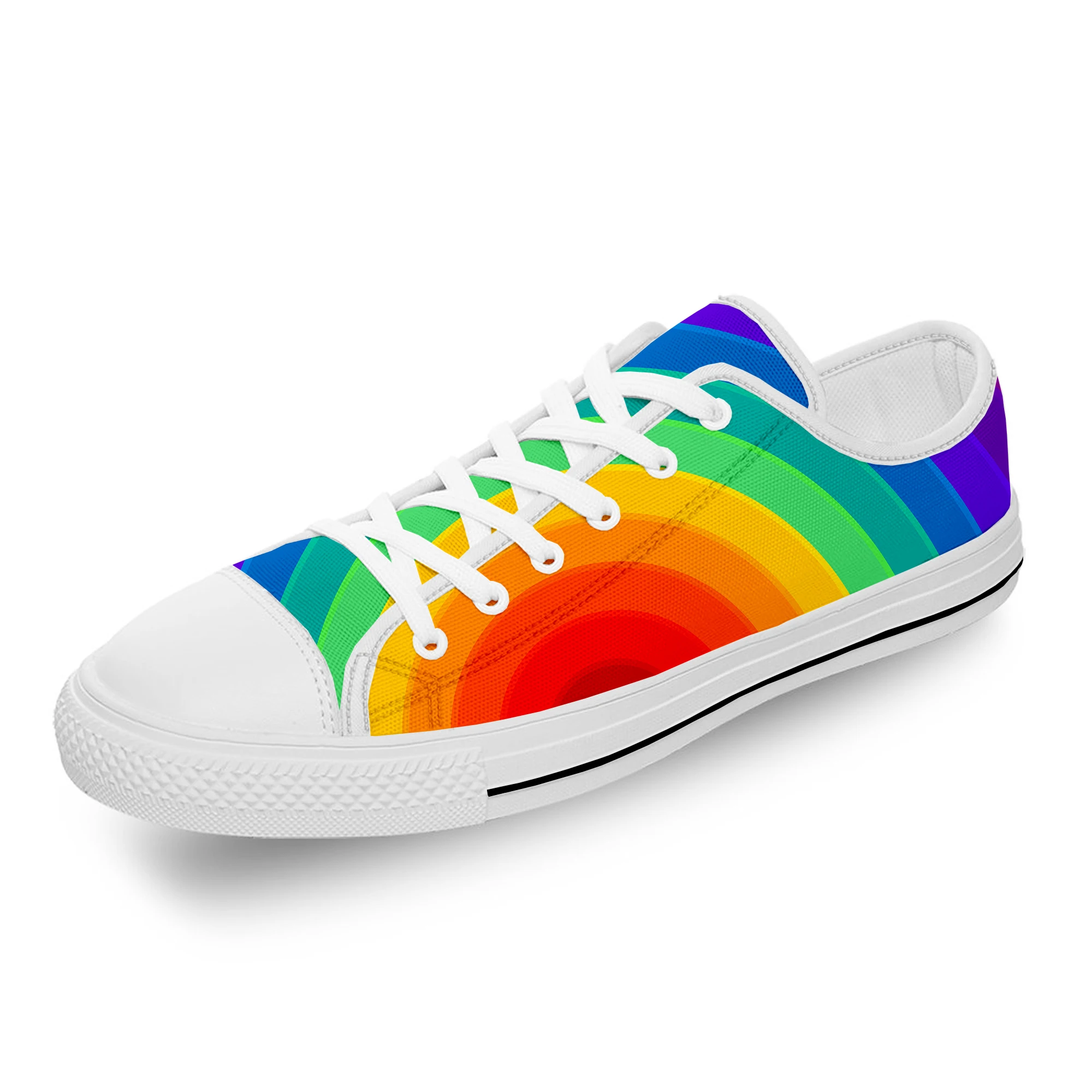 Rainbow Spot Stripe Colorful White Cloth Fashion 3D Print Low Top Canvas Shoes Men Women Lightweight Breathable Sneakers