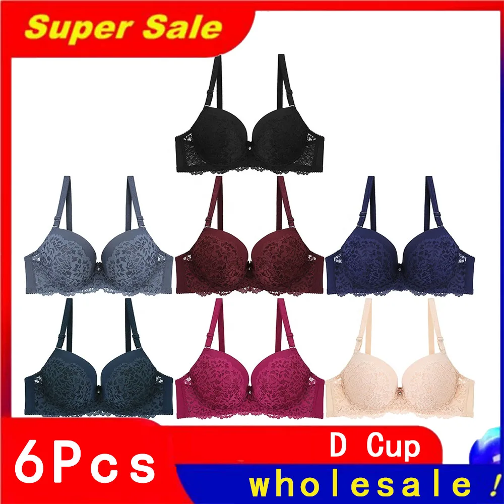 BINNYS 6Pcs D Cup Bras for Women Thin Cup Nylon Three Quarters(3/4 Cup