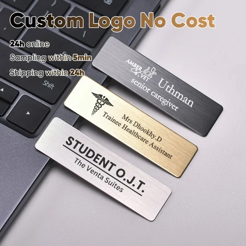 7.5*2.5CM Free Engraved Logo Text Plate Custom Badge Personalize Brooch Double Sided Tape Magnet ID Door Wall Mailbox Name Tag
