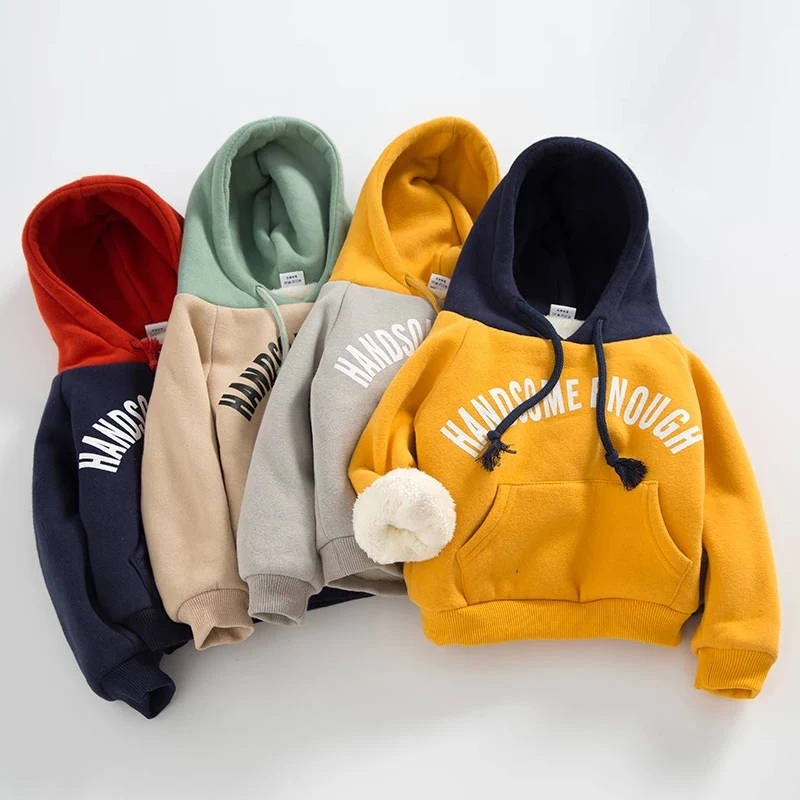 

Children's Autumn Winter Thick Hooded Sweater Girls Casual Plush Warm Pullover Boys Fashion Letter Hoodie Kids Clothes 9M-5Years